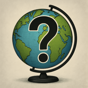A globe with a question mark over it indicating an unknown geolocation