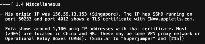 Screenshot from original leak showing IP address in use and potential fingerprint